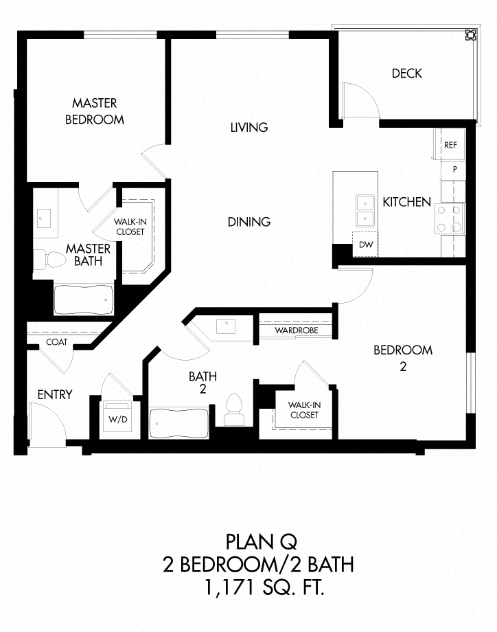 Floor plan for 2 beds, 2 baths, 1149 sqft